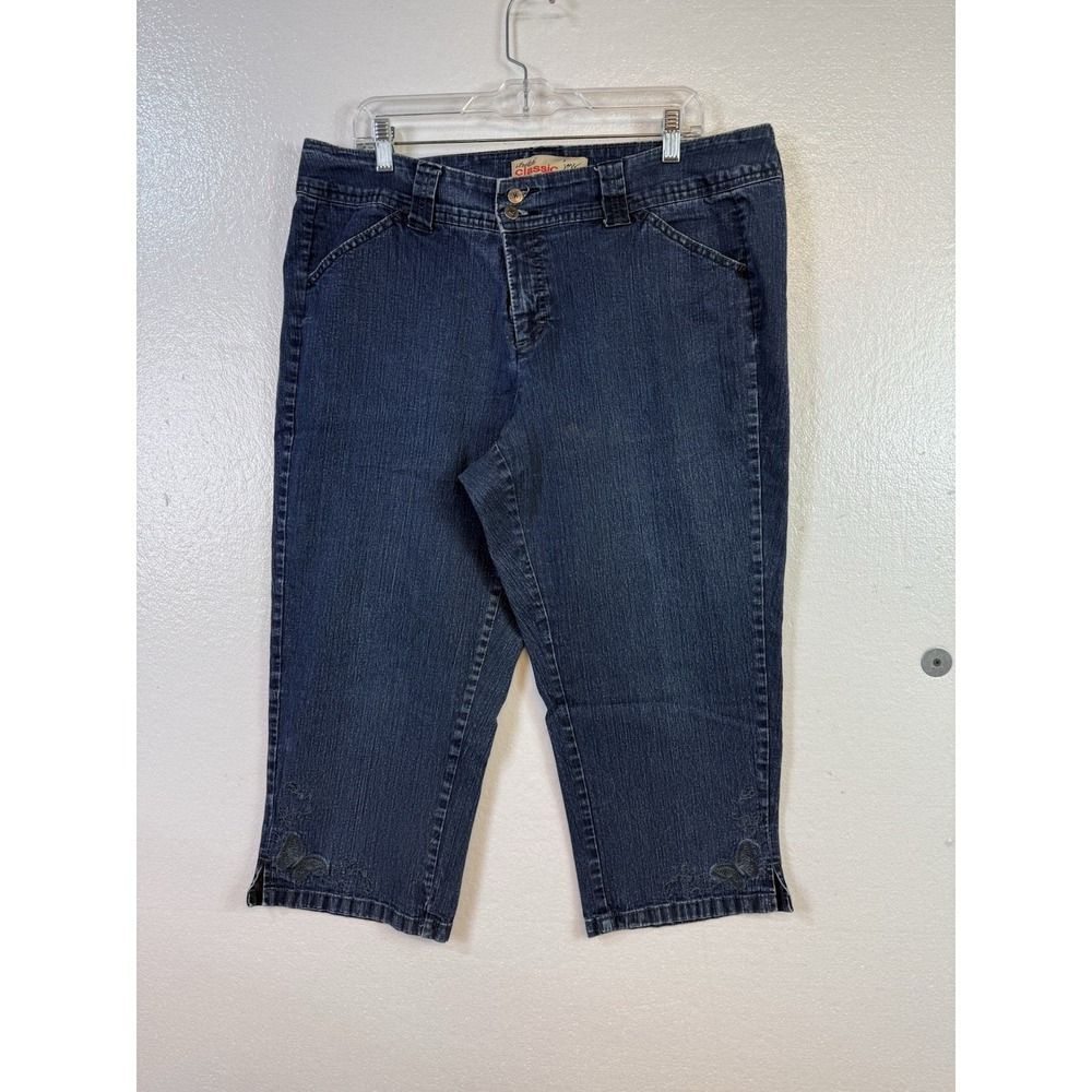 JMS Classic Capri Womens Sz 18W Medium Wash Blue Denim Jeans Stretch Boho